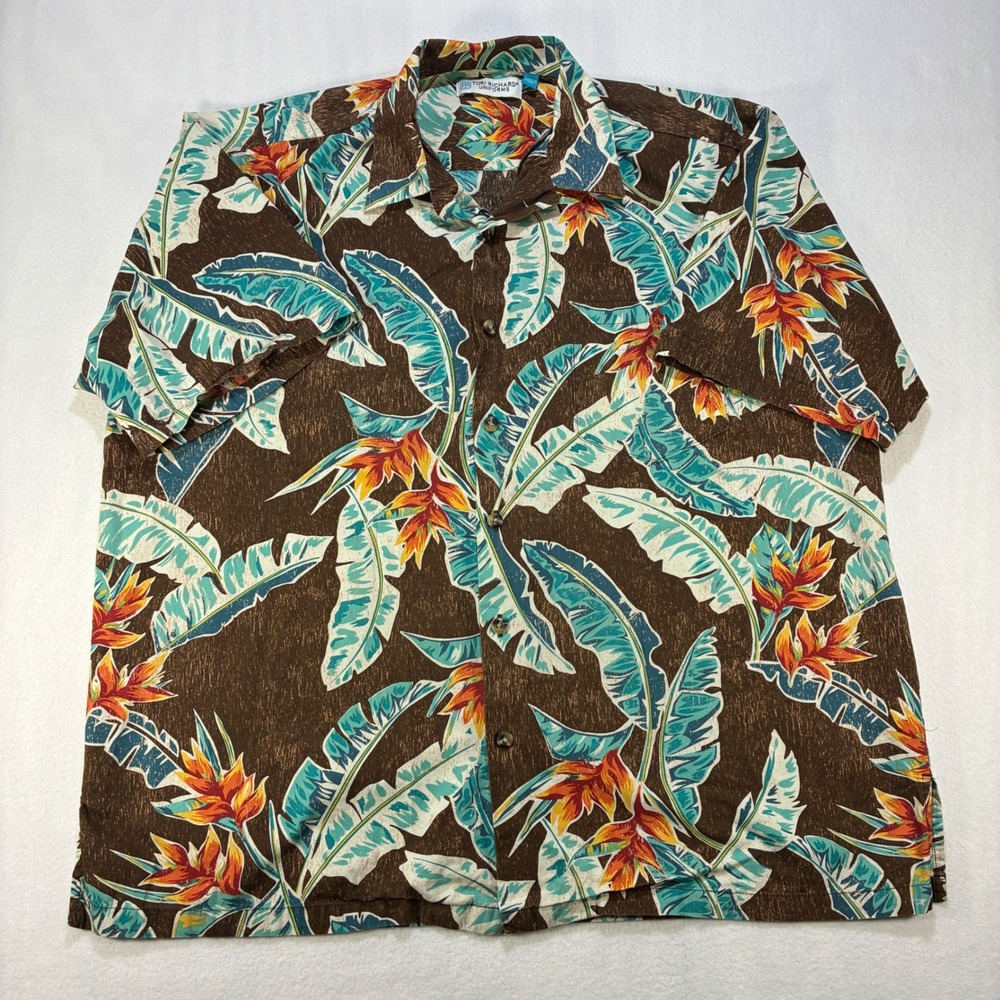 Tori Richard Uniforms Tropical Bird of Paradise Hawaiian Shirt Mens XL Brown